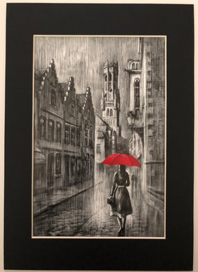 Girl under umbrella in Bruges