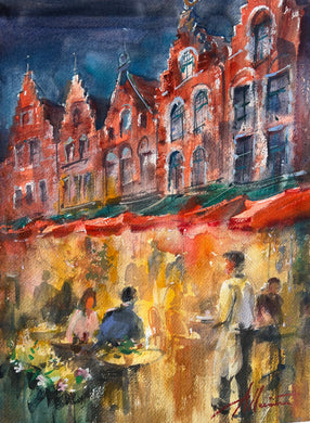 Watercolour cafe in Bruges