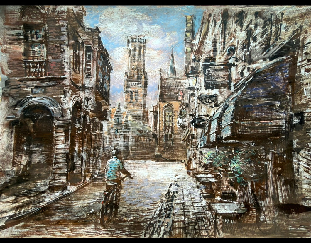 Watercolour. Getting through Bruges