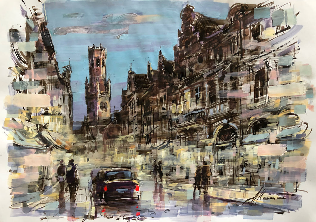Watercolour on paper streetview of Bruges