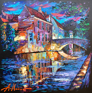Old teahouse on a canal in Bruges 50x50cm